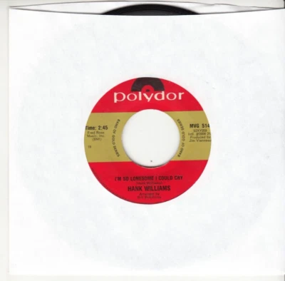 HANK WILLIAMS - I'M SO LONESOME I COULD CRY/COLD, COLD HEART - REISSUE 45 - Image 1 of 2