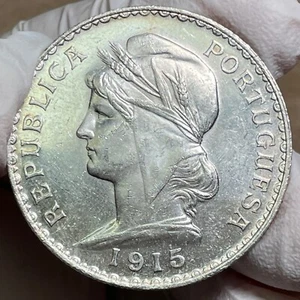🇵🇹 Portugal Escudo Silver 1915 CHOICE DEEP MIRROR PROOF LIKE UNC!! - Picture 1 of 15