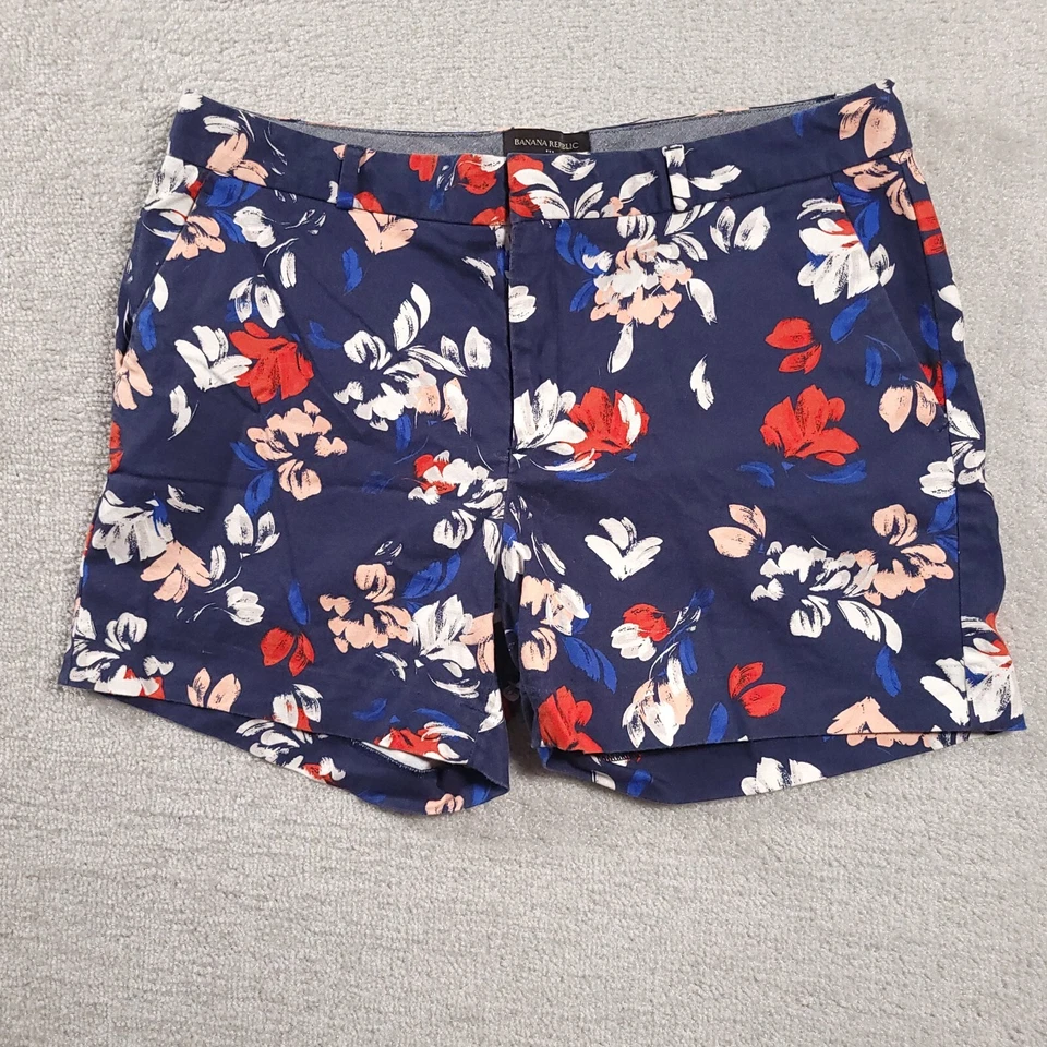 Pantalones Cortos Para Mujer Banana Republic 12 Azul Marino Floral 4" Entrepierna Chino Foto 1 de 4