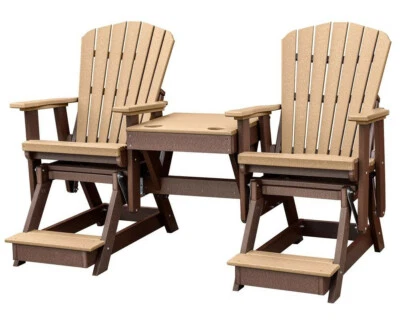 2 ADIRONDACK GLIDER BALCONY CHAIRS with TABLE - Cedar & Brown 4 Season Set USA - Image 1 of 4