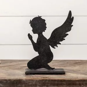 Kniender betender Engel Metall Silhouette Weihnachten Urlaub Tischstück - Bild 1 von 2