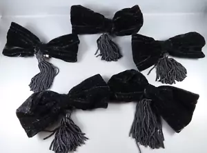 SET/LOT OF 5, Black Velvet Bows w/Tassels PIN-ON DECORATION Craft Sewing Decor - Picture 1 of 4