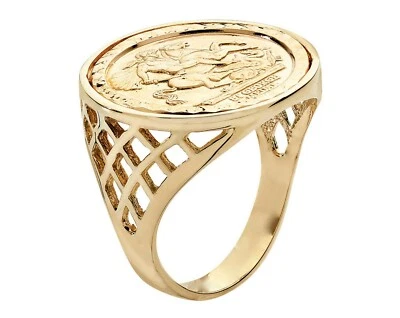 9ct Yellow Gold on Silver Sovereign Coin Ring - ALL SIZES AVAILABLE inc LARGE - Image 1 of 4