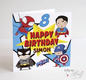 SUPERHERO Personalised Birthday Card - Boys Girls Marvel Batman Spider-Man Etc - Picture 1 of 1