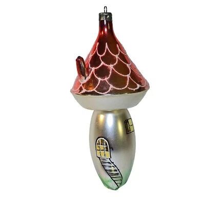 Casa de champiñones vintage años 60 adorno de Navidad vidrio soplado a mano casa de campo de elfos Foto 1 de 4