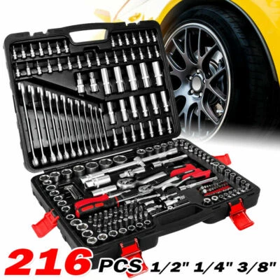 Professional 216 PCS Ratchet Spanner Socket Set 1/2" 1/4" 3/8" Tool Kit +Case - Image 1 of 4