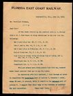 1903 Jacksonville Fl   Florida East Coast Railway   Rare   Letter Head Bill