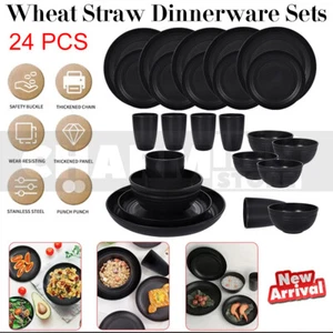 24pcs Wheat Straw Dinnerware Sets for 6, Kitchen Unbreakable Plates and Bowls - Picture 1 of 13