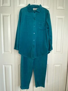 American Sportif Velour Set Track Suit Women's Top S Bottom M Teal Green Vintage - Picture 1 of 8