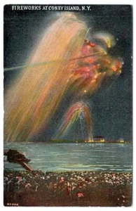 Postal antigua de fuegos artificiales de 1910 en Coney Island Nueva York - Imagen 1 de 2