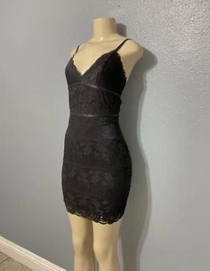 GUESS WOMEN STRAPPY STRETCH SWEETHEART LACE MINI DRESS - BLACK COLOR SIZE SMALL - Picture 1 of 12