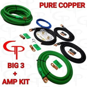 1/0 Big 3 Upgrade + Amplificador Cableado Kit de Instalación Cobre Puro GP Automóvil Audio Verde Negro - Imagen 1 de 1