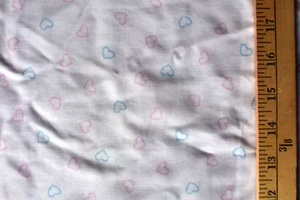 PINK & BLUE HEART  PRINT  ON WHITE    100% COTTON FABRIC  19X45  INCHES - Picture 1 of 4