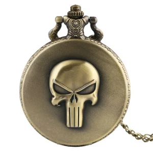 Anime Punisher Skull Quartz Pocket Watch Necklace Chain For Men Women Best Gift - Picture 1 of 12