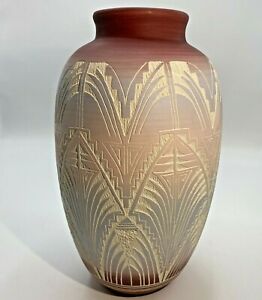 Ute Native American Vintage Vase 10"T Cranberry Blue Pink Signed Stunning Top123