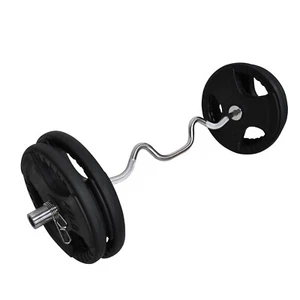 Total 97kg - 120cm Olympic Super Curl Barbell Weight Set - Rubber Coated Plate - Picture 1 of 6