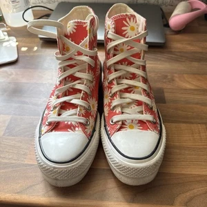 Converse chuck taylor lift platform hi red daisy print  Womens Size UK4.5 - Picture 1 of 18