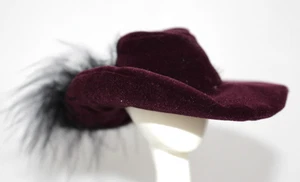 Maroon Velveteen Doll Hat Barbie Clothing Renaissance Style Black Feather - Picture 1 of 3
