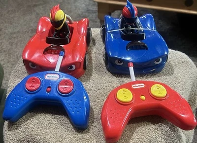 2 Little Tikes RC Bumper Cars Remote Controlled Works Great W/ Drivers Red Blue - Image 1 of 4