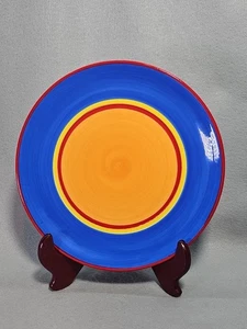 Dansk Caribe Bahama Blue 10 1/2" Hand Painted Dinner Plates Orange Blue - Picture 1 of 4
