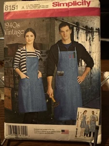 Simplicity 8151 All Size BBQ Apron Smock Vntg 40's Adult Child Denim Pattern - Picture 1 of 2