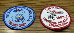 2 parches Snoopy de colección Boy Scout BSA Theodore Roosevelt Council Cub Day Camp - Imagen 1 de 3