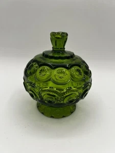 Makellose Vintage L E Smith Mond & Sterne GRÜN GLASDECKEL Süßigkeitenschale 6" - Bild 1 von 11