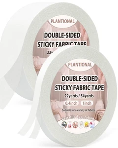 PLANTIONAL 2 Rolls Double-Sided Sticky Fabric Tape, 2/5 x 54.6 Yd 1 x 54.6 - Picture 1 of 6