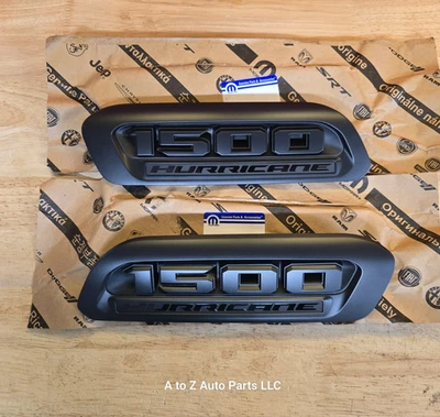 NEW 2026 Dodge Ram 1500 HURRICANE (LH/RH) BLACK Hood Bezels (2) Nameplates, OEM - Image 1 of 4