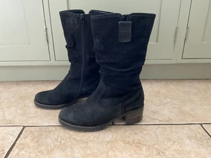 Gabor Black Suede Mid Calf Boots, Size 4 - Picture 1 of 7