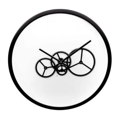 Reloj de pared con movimiento de cuarzo industrial blanco con engranajes a batería en funcionamiento Foto 1 de 3