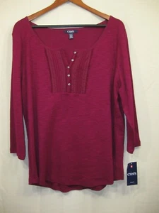 Top donna Chaps by RL " River Path" marrone manica lunga collo bottoni nuovo con etichette  - Foto 1 di 5