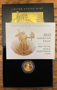 Moneta oro 2022 1/10 oz American Eagle - Certificato di autenticità - Foto 1 di 4