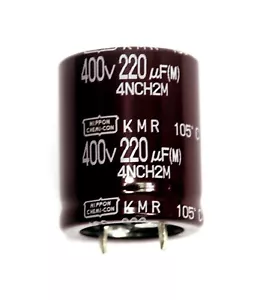 2pz Condensatore Elettrolitico KMR 220uF 400V +105°C Snap In Nippon Chemi-Con Giappone - Foto 1 di 4