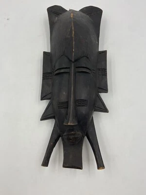 Маска племени сенуфу африканское племенное искусство 15 x 6 дюймов темно-коричневая деревянная - Изображение 1 из 4