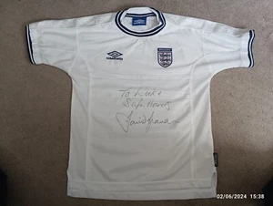 VINTAGE ENGLAND HOME FOOTBALL SHIRT UMBRO.158cm L/Boys.David Seaman Signed. - Bild 1 von 14
