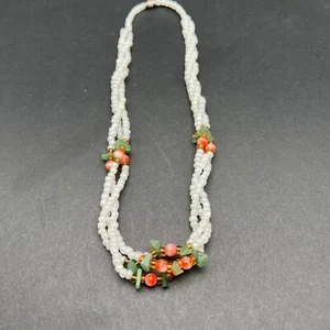 Vintage Multi Strand Beaded Necklace White Green Peach Beads - Picture 1 of 6