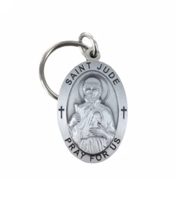 2.25" PEWTER OVAL ST JUDE PATRON OF HOPELESS CAUSES KEY CHAIN - Picture 1 of 1