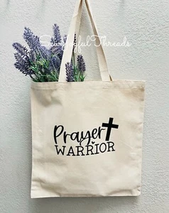 Prayer Warrior Canvas Tote Bible Book Bag Religious Faith Gifts Cross - Picture 1 of 2
