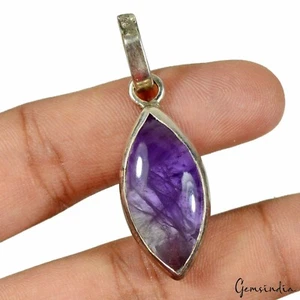 9,28 Gramm natürlicher lila Amethyst Edelsteine 925 Sterlingsilber Marquise Anhänger - 1,7" - Bild 1 von 8
