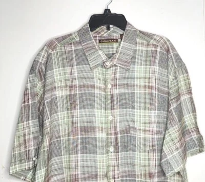 Camisa Cubavera Cuadros Hawaiana Lino Mezcla Rayón S/S Talla 2XL  Foto 1 de 4