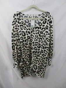 HM Dress Womens 2XL Ivory Cheetah Print Shift V Neck Long Sleeve Polyester New - Picture 1 of 10
