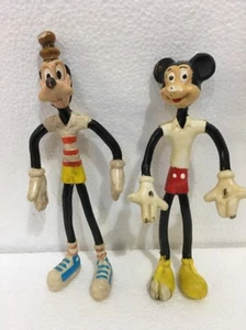 Rare Vintage figure flexy in gomma Micky Mouse e Pippo - Walt Disney Hong Kong - Picture 1 of 12