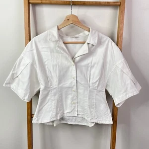 Moussy Blouse Top Womens F White Button Front Short Sleeve Cropped Collared - Picture 1 of 10