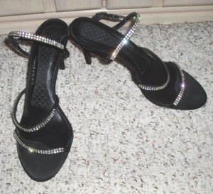 VALERIE STEVENS 'Royalty' Rhinestone Ankle Strap Sandals Heels~Black~Size 7 M - Picture 1 of 5