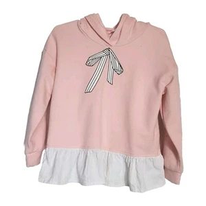 Pat Pat Girls Size 5/6 Pink Long Sleeve Hoodie Sweatshirt White Ruffle Bottom  - Picture 1 of 5