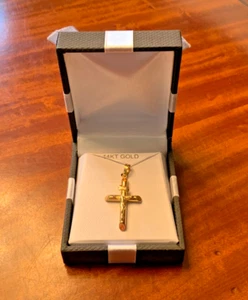 14Kt Two Tone Yellow & White Gold 3D Crucifix Cross Pendant 1~ 1/4 Inch - Picture 1 of 2
