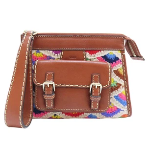 CHLOE Edith Knit Pouch Wristlet Brown Leather Multicolor Fabric - Picture 1 of 11