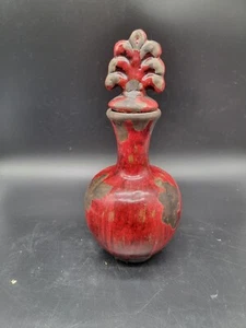 Alte Welt Distressed Fleur de Lis rot und schwarz Keramik Vase 10" x 4" - Bild 1 von 7