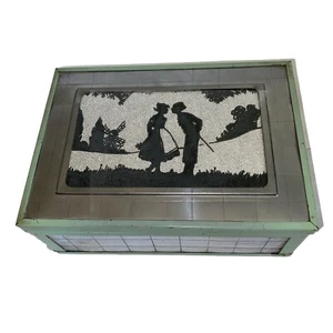 ART DECO CHROMIUM DRESSER JEWELRY BOX SILHOUETTE GREEN METAL WOOD INTERIOR 1920s - Picture 1 of 20
